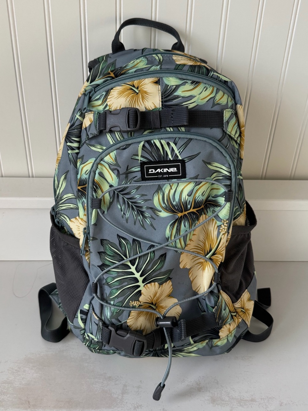 Dakine Grey Backpack with Yellow Floral Print